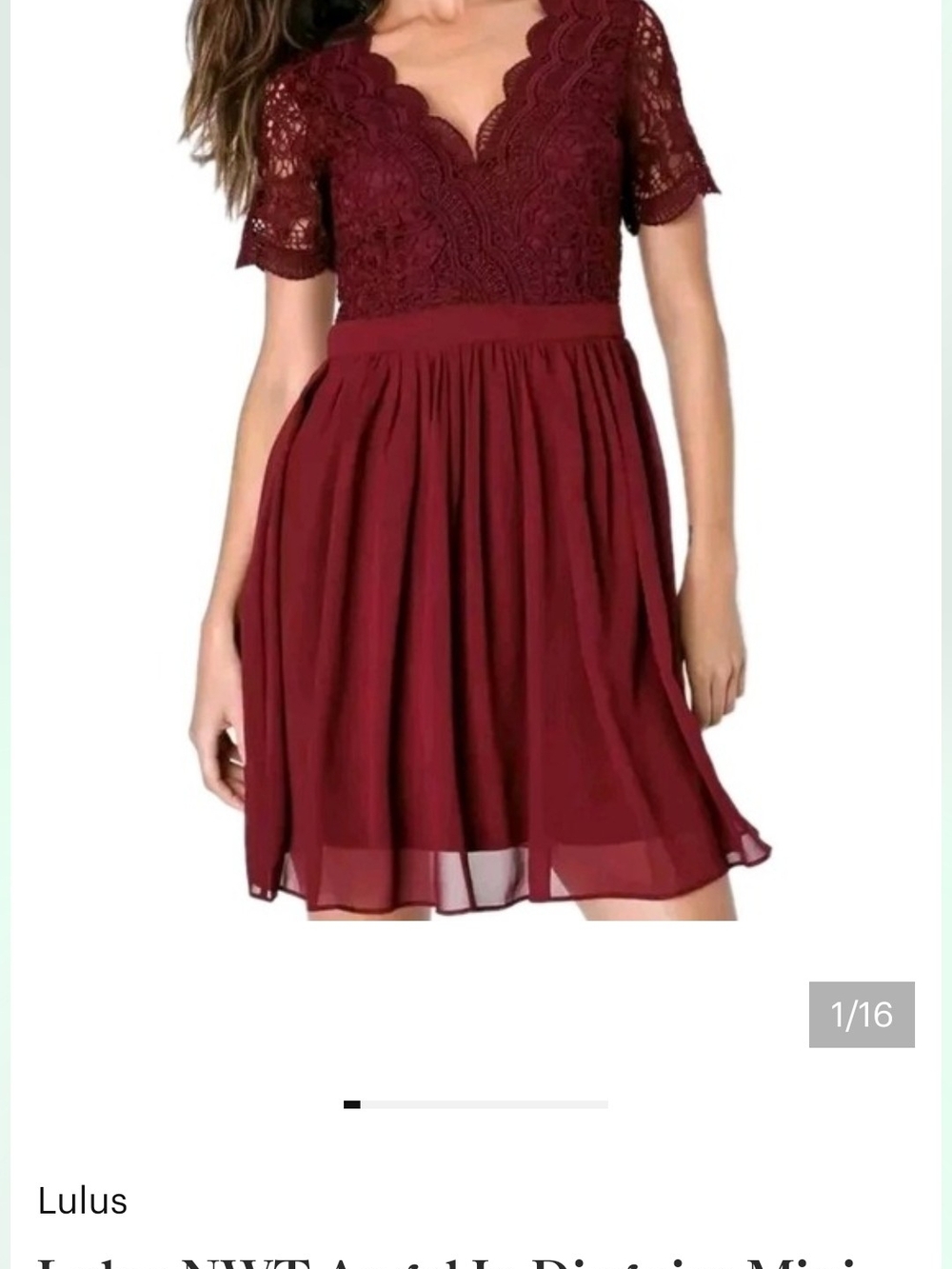 Lulu's Wine Lace V-Neck Short Sleeve Skater Dress
